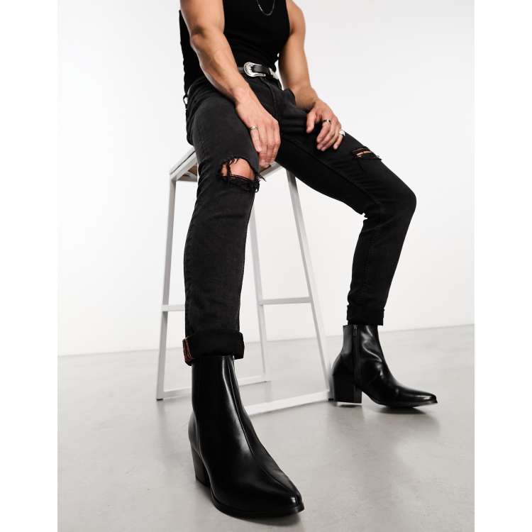 ASOS DESIGN heeled boots with pointed toe black leather | ASOS