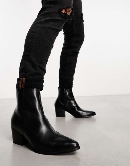 ASOS DESIGN heeled chelsea boots with pointed toe in black leather