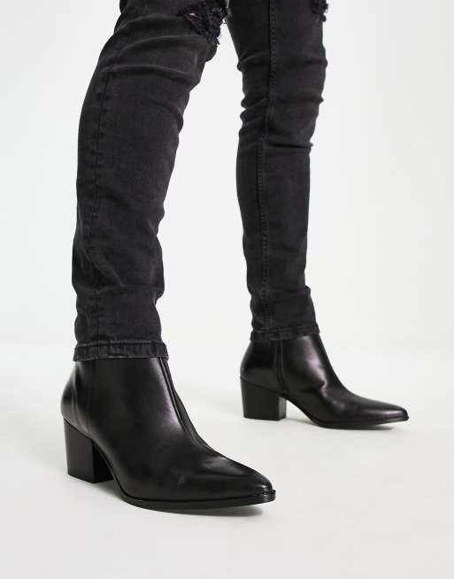 ASOS DESIGN heeled boots with pointed toe black leather | ASOS