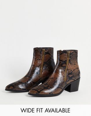 ASOS DESIGN heeled chelsea boots with pointed toe in faux snake