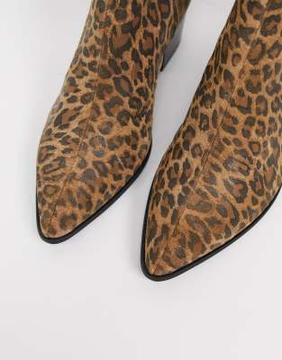 asos design atom leather chelsea boots in leopard print