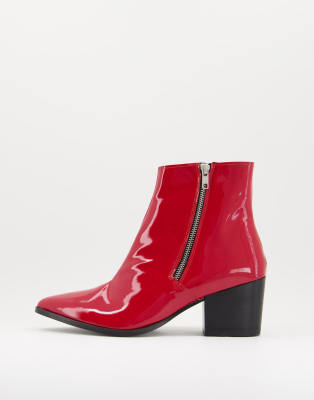 ASOS DESIGN heeled chelsea boots with pointed toe in red patent leather