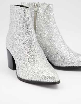 ASOS DESIGN heeled chelsea boots with pointed toe in silver glitter