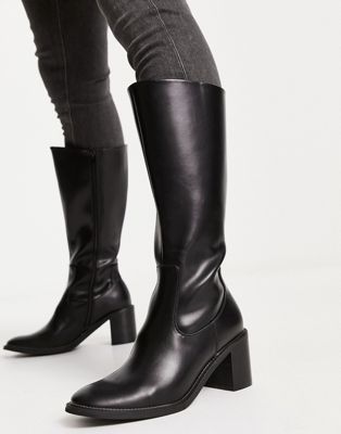 ASOS DESIGN heeled chelsea calf boot in black faux leather | ASOS