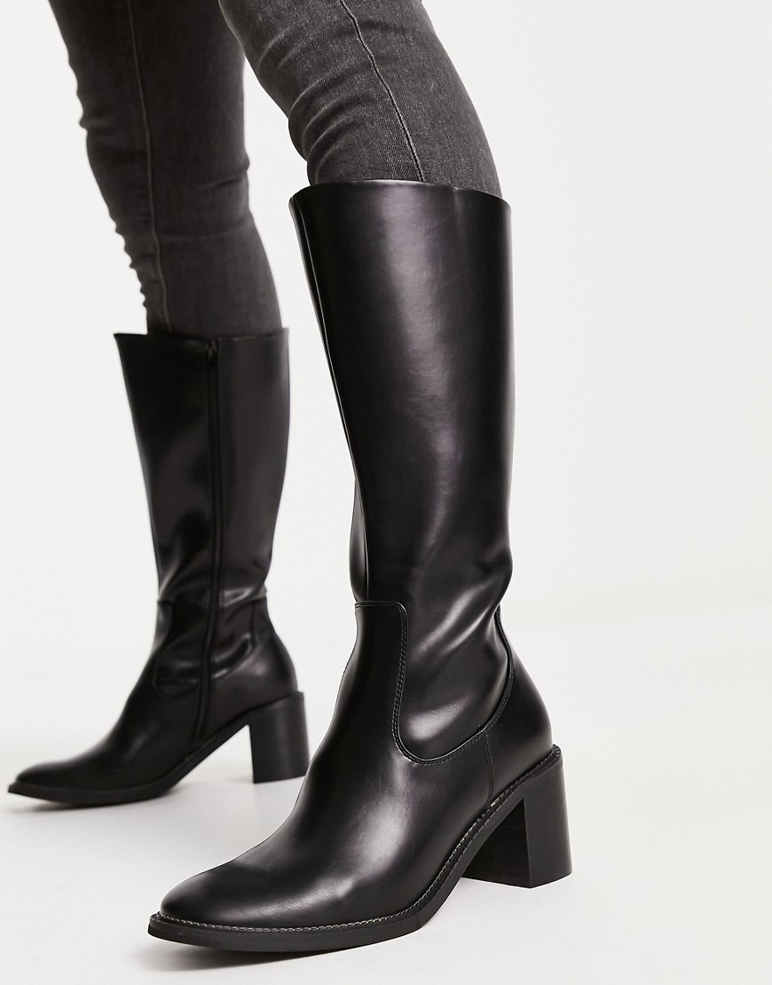 ASOS DESIGN heeled chelsea calf boot in black faux leather