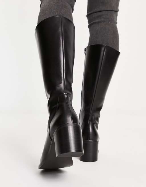 ASOS DESIGN heeled chelsea calf boots in black faux leather, 2 of 4