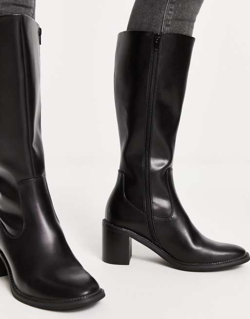 ASOS DESIGN heeled chelsea calf boots in black faux leather, 4 of 4