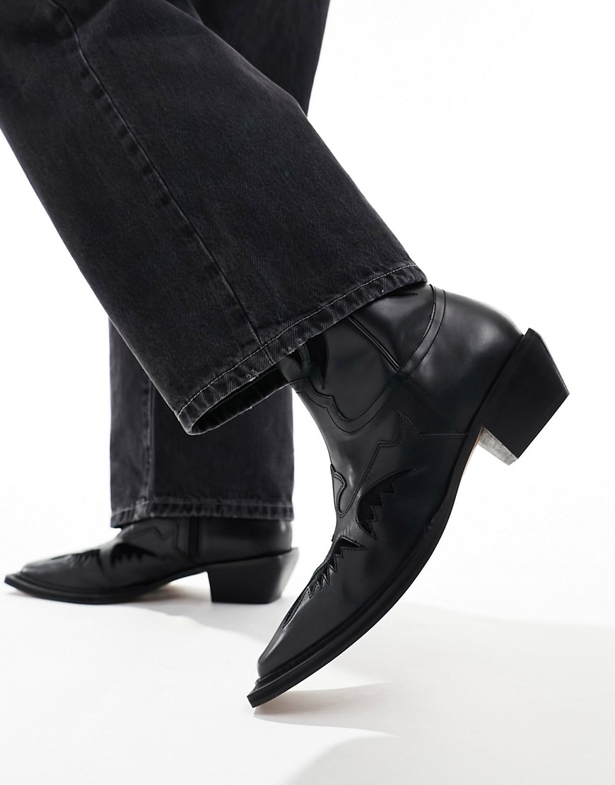 ASOS DESIGN heeled chelsea western boots in black paledo