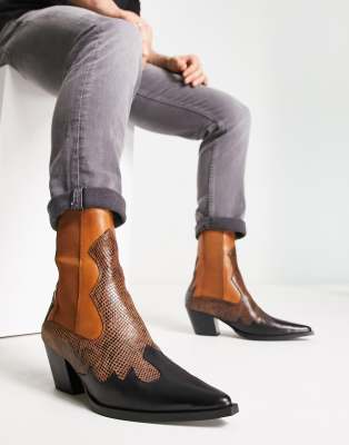 ASOS DESIGN heeled chelsea western boots in brown leather