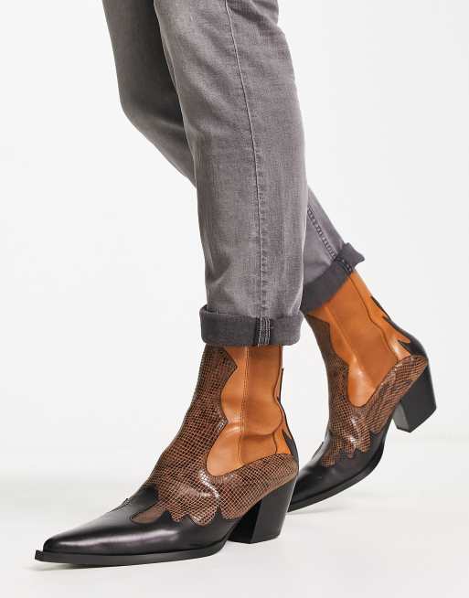 ASOS DESIGN heeled Chelsea western boots in brown leather