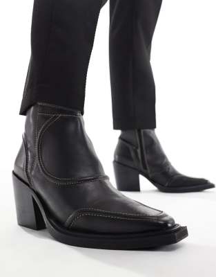 heeled cuban boot  leather with stitch detail