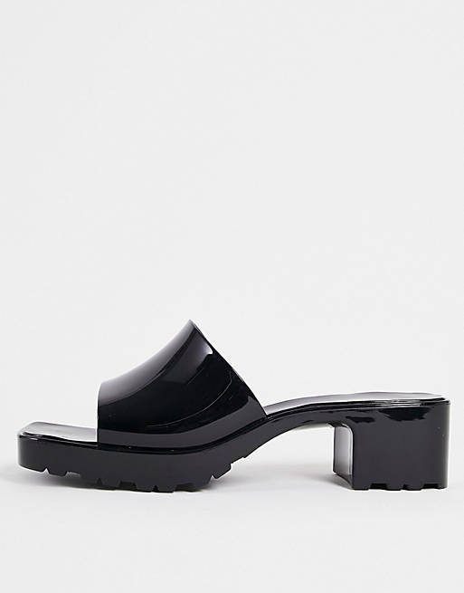 ASOS DESIGN heeled jelly mules in black | ASOS
