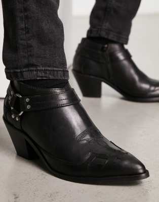 asos design asta premium leather trucker boots in black