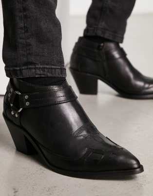 Asos Design Heeled Western Boots In Black Leather