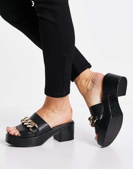 ASOS DESIGN - Heidi - Sandales à plateforme et talon mi-haut en cuir premium avec chaîne décorative - Noir, 2 de 4
