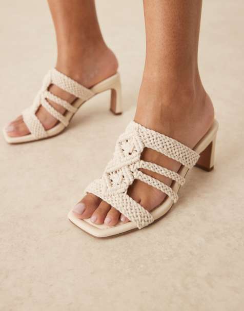 ASOS DESIGN Heidi weave detail mid heeled mules in off white - view 1