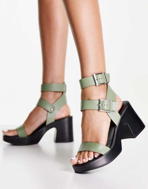 ASOS DESIGN - Heights - Sandalen met halfhoge hak in saliegroen