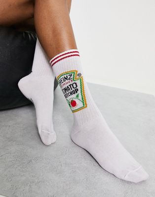 ASOS DESIGN Heinz logo rib socks in white