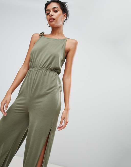 ASOS DESIGN heldragt i jersey til stranden med bindebånd og slids i siden, 4 af 4