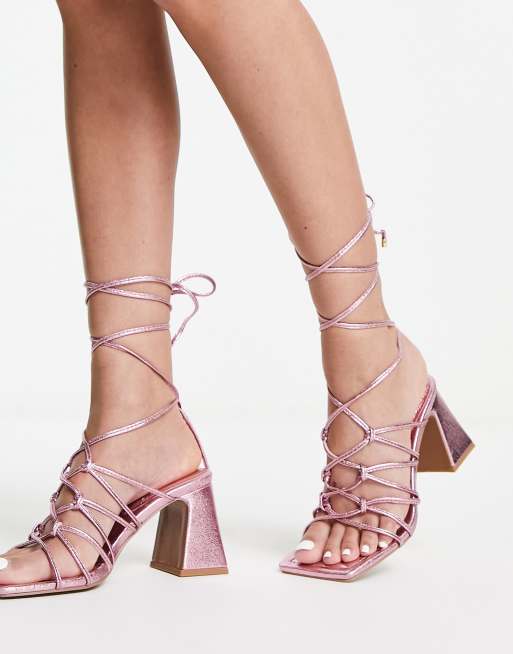 Asos pink heeled sandals online