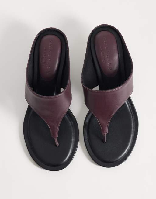 ASOS DESIGN Helix premium heeled flip flops in burgundy leather, 2 of 4