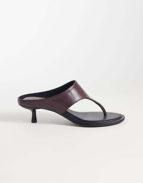 ASOS DESIGN Helix premium heeled toe thongs in burgundy leather - view 1