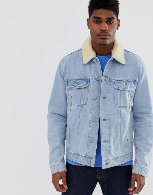 Asos Design Hell Verwaschene Jeansjacke Mit Abnehmbarem Teddy Kragen Asos