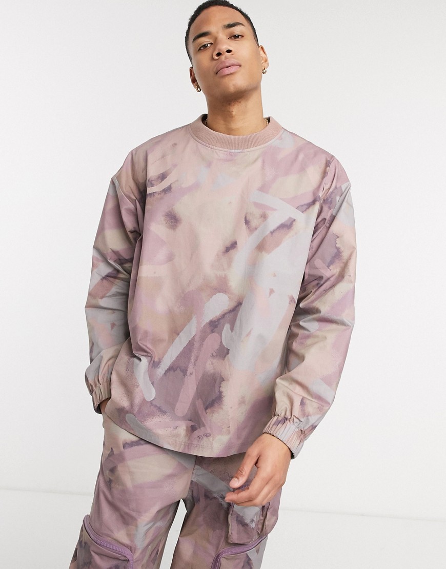 ASOS DESIGN - Helmönstrad sweatshirt i oversize med MA1-ficka - del av set-Flerfärgad