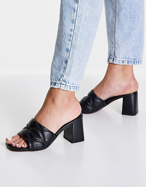 Women Heels/Helsa padded block heeled mules in black 