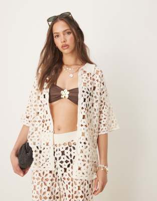 ASOS DESIGN - Hemd aus Häkelstrick in Creme, Kombiteil-Neutral