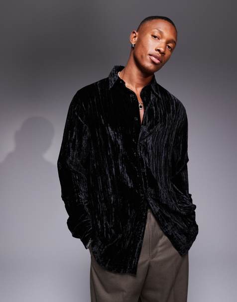 ASOS DESIGN – Hemd aus Knittersamt in Schwarz in regulärer Passform - view 1