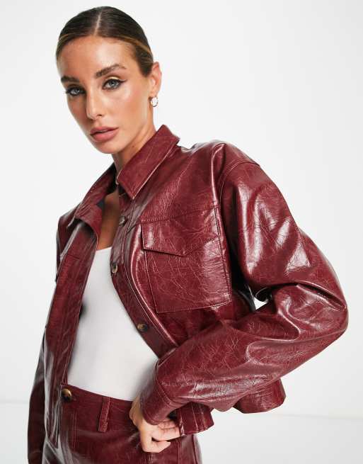 ASOS DESIGN – Hemd aus Krakelee-Kunstleder in Rot, Kombiteil 