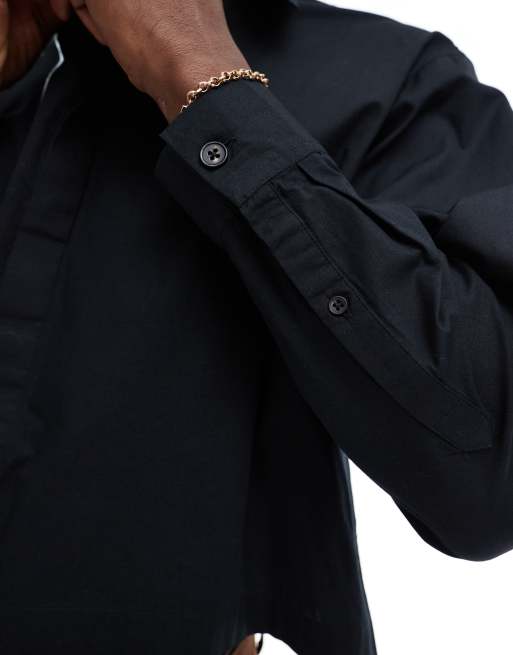 ASOS DESIGN – Hemd aus Popeline in Schwarz mit kurzem Schnitt und 70er-Kragen, 2 von 4