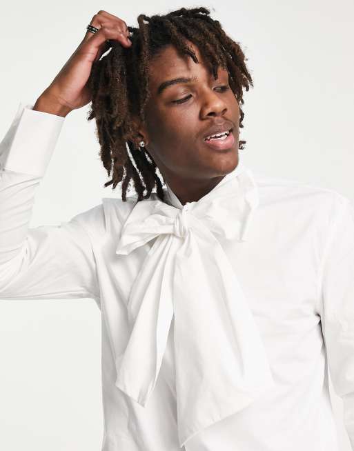 ASOS DESIGN – Hemd aus Popeline in Weiß mit großer Schluppe