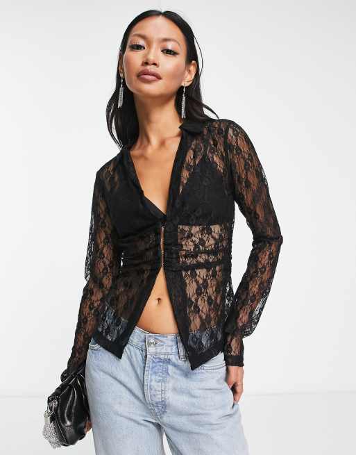 ASOS DESIGN – Hemd aus schwarzer Spitze