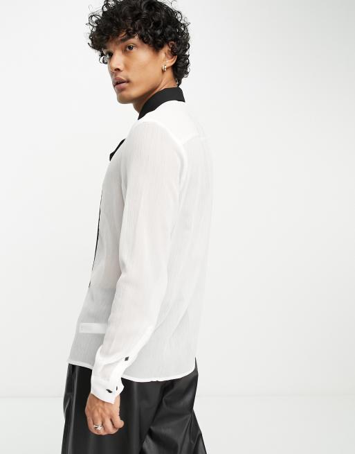 ASOS DESIGN – Hemd aus transparentem Crepe in Weiß mit Farbblock-Design und kontrastierendem Bindedetail am Halsausschnitt, 2 von 4