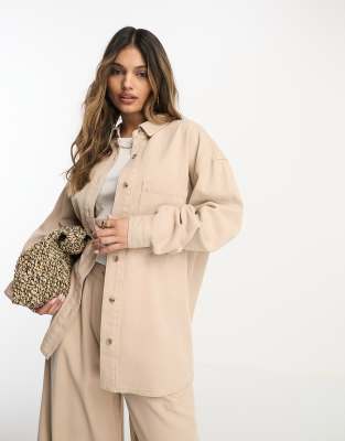 ASOS DESIGN - Hemd aus weichem Twill in Beige, Kombiteil-Neutral