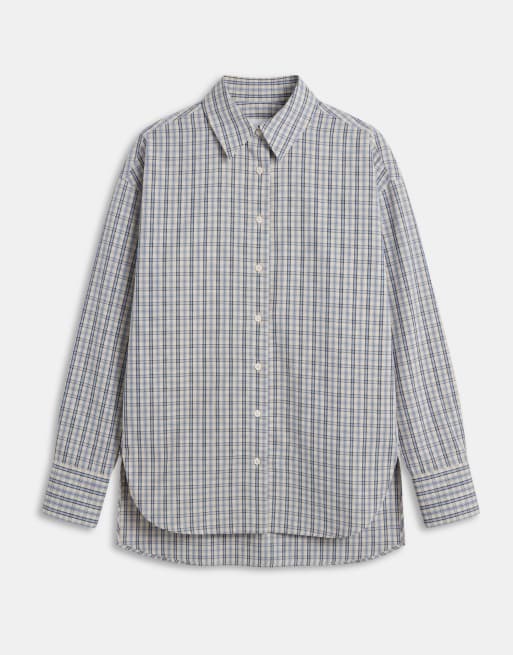 ASOS DESIGN Hemd in Blau kariert mit nach hinten abfallendem Saum, Oversize, 6 von 9