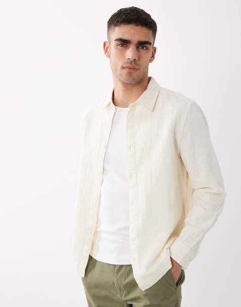 ASOS DESIGN – Hemd in Creme mit Knitterstruktur und regulärer Passform - view 1