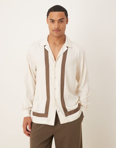 ASOS DESIGN – Hemd in Cremeweiß mit regulärer Passform, Reverskragen und Kantendetails - view 1