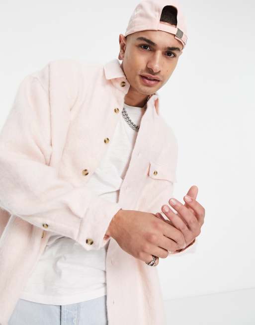 ASOS DESIGN – Hemd in extremer Oversize-Passform aus Wollmischung in Rosa