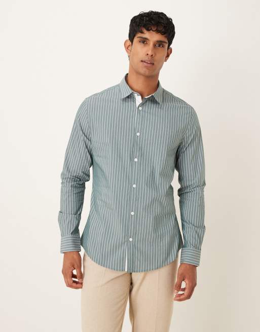ASOS DESIGN – Hemd in Grün mit schmalen Streifen, 2 von 5