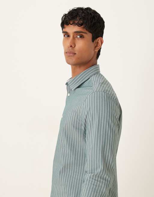 ASOS DESIGN – Hemd in Grün mit schmalen Streifen, 4 von 5