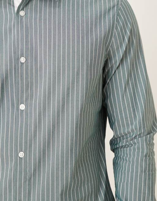 ASOS DESIGN – Hemd in Grün mit schmalen Streifen, 5 von 5