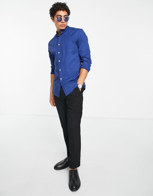 ASOS DESIGN – Hemd in Königsblau mit engem Schnitt und Grandad-Kragen , 4 von 4