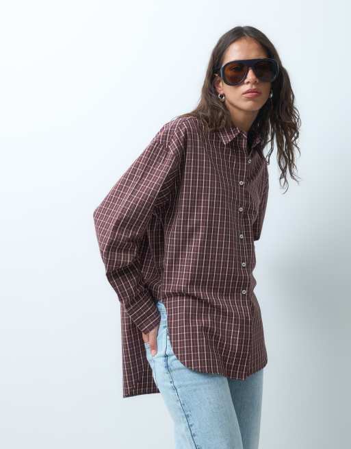 ASOS DESIGN Hemd in Mini-Karo mit nach hinten abfallendem Saum, Oversize, 2 von 9