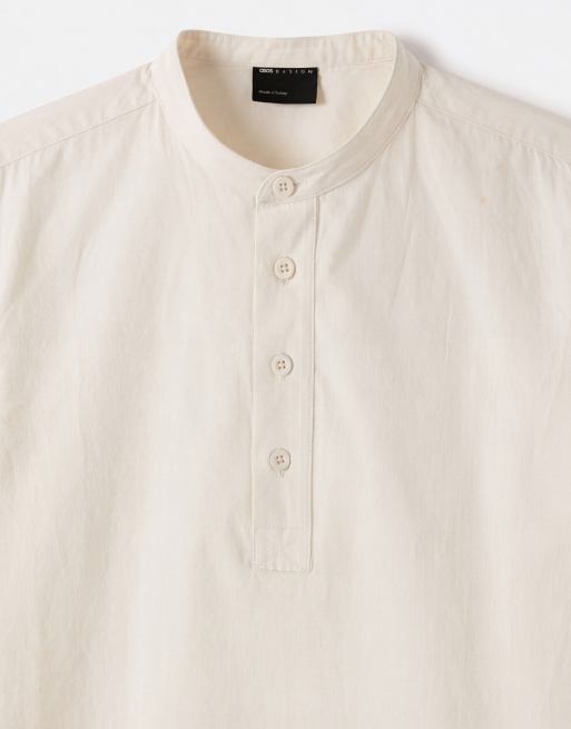 ASOS DESIGN Hemd in Regular Fit mit Henley-Kragen in Wollweiß, 9 von 9