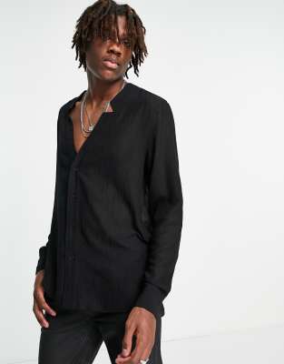 ASOS DESIGN – Hemd in regulärer Passform mit Kerbschnitt in Schwarz durchsichtig