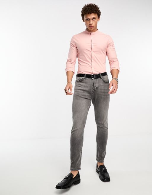 ASOS DESIGN – Hemd in Rosa mit Grandad-Kragen in enger Passform, 3 von 4