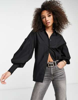 ASOS DESIGN - Hemd in Schwarz mit voluminösen Ärmeln inklusive Manschetten